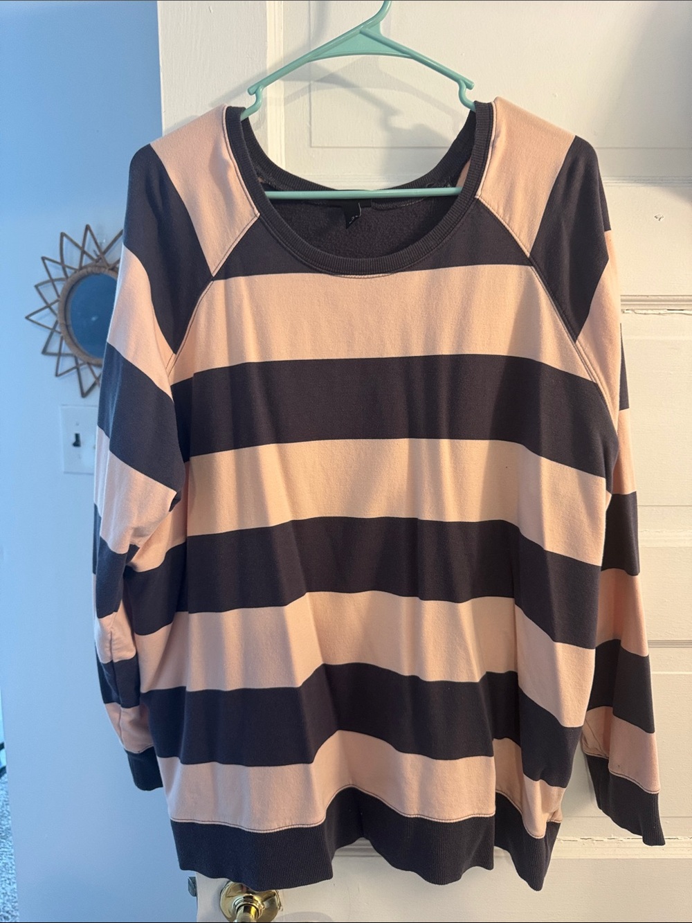 Striped Crewneck Sweatshirt in Black and Blush Pink